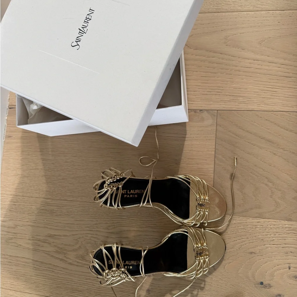 Saint Laurent Metallic Gold BABYLONE SANDALS 37.5 - Picture 2 of 7
